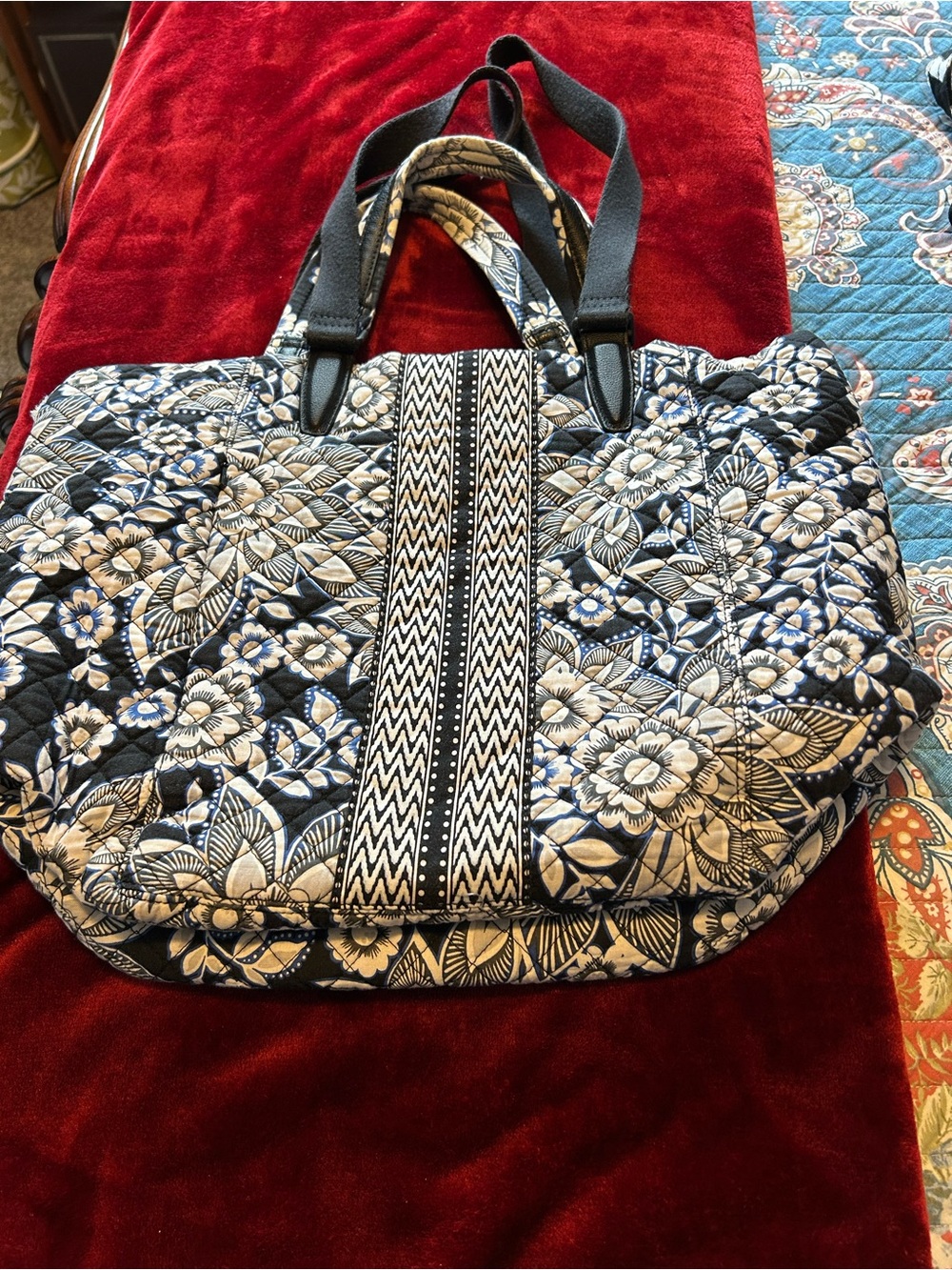 Vera Bradley Quilted Floral Tote in Black and White